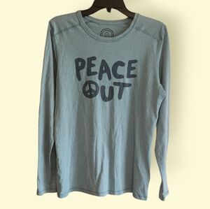 Life Is Good Crusher Teal Long Sleeve Tee With Peace Out Graphic